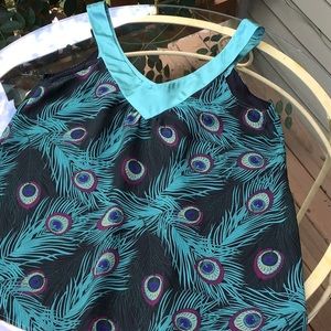 Satin Trimmed Peacock Print Blouse Ladies Med